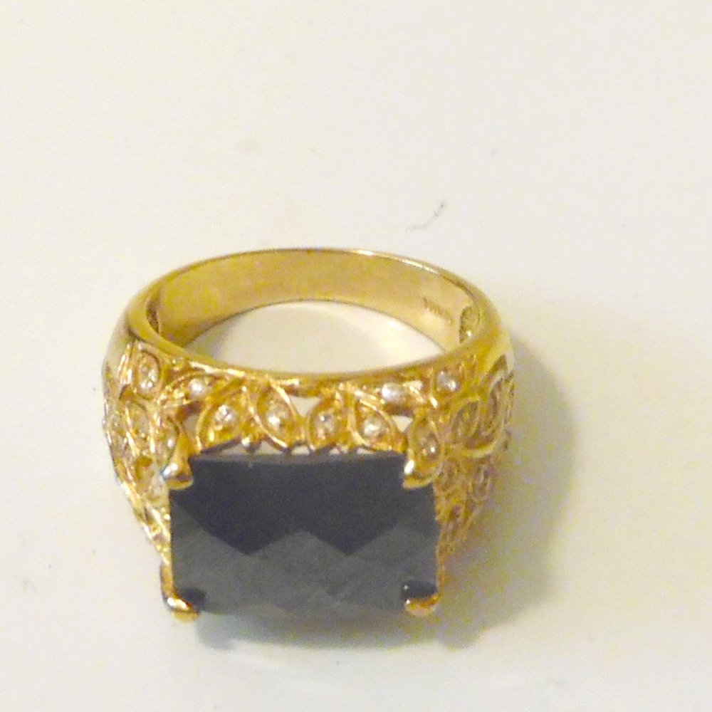 RARE Technibond Faceted Black Onyx Ring Size 8-1/4"